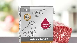 PLATINUM, XS-XL, Iberico si Curcan, tetra pack hrana umeda fara cereale caini, (in suc propriu), 185g