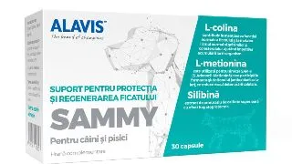 ALAVIS Sammy, supliment sistem hepatic caini, capsule ALAVIS Sammy, XS-XL, supliment sistem hepatic caini si pisici, flacon, 30 capsule
