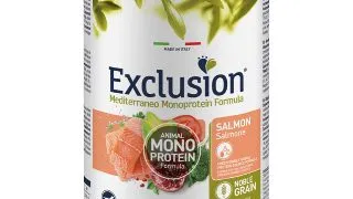 EXCLUSION Mediterraneo Monoprotein Formula, XS-XL, Somon, conserva hrana umeda monoproteica caini, (pate), 400g