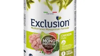 EXCLUSION Mediterraneo Monoprotein Formula, XS-XL, Pui, conserva hrana umeda monoproteica caini, (pate), 400g