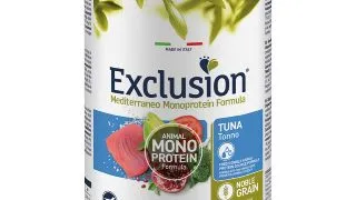 EXCLUSION Mediterraneo Monoprotein Formula, XS-XL, Ton, conserva hrana umeda monoproteica caini, (pate), 400g
