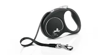 FLEXI Black Design, lesa banda retractabila caini, nylon, argintiu, S(15kg, 5m)