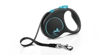 FLEXI Black Design, lesa banda retractabila caini, nylon, albastru, S(15kg, 5m)