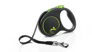 FLEXI Black Design, lesa banda retractabila caini, nylon, verde, S(15kg, 5m)