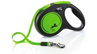 FLEXI Neon, lesa banda retractabila caini, reflectorizant, nylon, verde, M(25kg, 5m)