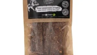 PIU BUONO Single Protein Meat Strips, XS-XL, Mistret, punguta recompense monoproteice BARF caini, 70g