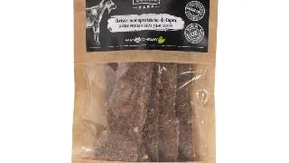 PIU BUONO Single Protein Meat Strips, XS-XL, Capra, punguta recompense monoproteice BARF caini, 70g