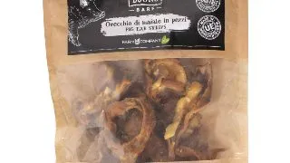 PIU BUONO Strips Urechi de Porc, XS-XL, punguta recompense caini, 150g