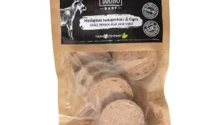 PIU BUONO Single Protein Meat Coins, XS-XL, Capra, punguta recompense monoproteice BARF caini, 80g