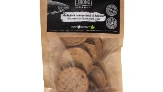 PIU BUONO Single Protein Meat Coins, XS-XL, Somon, punguta recompense monoproteice BARF caini, 70g