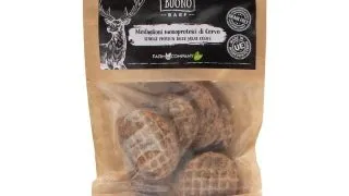 PIU BUONO Single Protein Meat Coins, XS-XL, Caprioara, punguta recompense monoproteice BARF caini, 80g