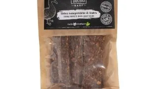 PIU BUONO Single Protein Meat Strips, XS-XL, Rata, punguta recompense monoproteice BARF caini, 70g