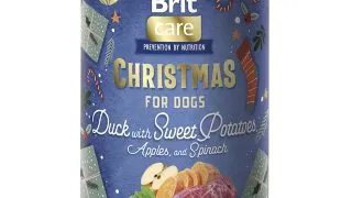 BRIT Christmas Monoprotein, XS-XL, Rata si Cartof Dulce, conserva hrana umeda monoproteica fara cereale caini, (pate), 400g