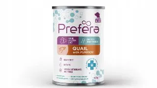 PREFERA MPD, XS-XL, Prepelita si dovleac, dieta veterinara, conserva hrana umeda monoproteica fara cereale caini, (in suc propriu), 400g