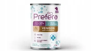 PREFERA MPD, XS-XL, Caprioara si dovleac, dieta veterinara, conserva hrana umeda monoproteica fara cereale caini, (in suc propriu), 400g