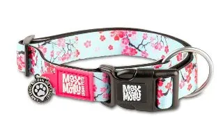 MAX & MOLLY Smart ID Cherry Bloom, zgarda caini, ajustabila, poliester, bleu si roz, catarama trident, XS(22-35  x 1cm)