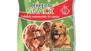 PERFECT SNACK Cubulete Marmorate, XS-XL, Iepure, punguta recompense fara cereale caini, 80g