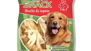PERFECT SNACK Urechi de Iepure, XS-XL, Iepure, punguta recompense monoproteice fara cereale caini, 80g