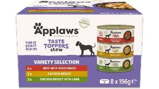 APPLAWS Taste Toppers Stew Variety Selection , XS-XL, Pui si Vita, conserva hrana umeda fara cereale caini, (in sos), multipack, 156g x 8buc