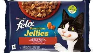 PURINA Felix Sensations, 2 arome (Vita si Pui), pachet mixt, plic hrana umeda pisici, (in aspic), 85g x 4