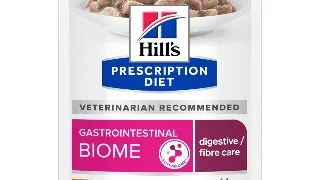 HILL'S Prescription Diet Gastrointestinal Biome Pui, dieta veterinara, plic hrana umeda pisici, sistem digestiv & probiotice, bax, 85g x 12buc