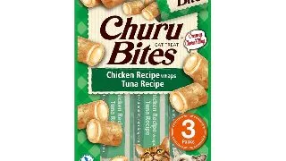 INABA CIAO Churu Bites, Pui si Ton, recompense fara cereale pisici, pernute umplute, 10g x 3