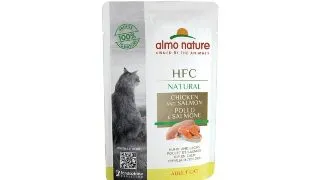 ALMO NATURE HFC, Pui si Somon, plic hrana umeda pisici, (in supa), 55g