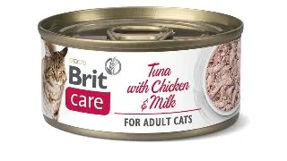 BRIT Care Fillets, Ton si Pui cu Lapte, conserva hrana umeda continut redus cereale pisici, (in suc propriu), 70g