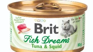 BRIT Fish Dreams, Ton si Calamar, conserva hrana umeda pisici, (in suc propriu), 80g