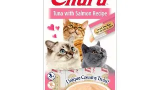 INABA CIAO Churu Piure, Ton si Somon, recompense lichide fara cereale pisici, topping cremos, 14g x 4