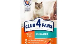 CLUB 4 PAWS Premium Sterilised, Pui, hrana umeda pisici sterilizate CLUB 4 PAWS Premium Sterilised, Pui, plic hrana umeda pisici sterilizate, 80g