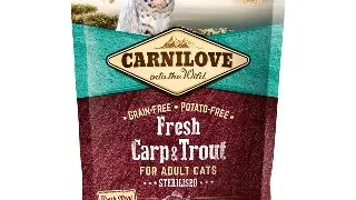 CARNILOVE Fresh Sterilised, Crap si Pastrav, hrana uscata fara cereale pisici sterilizate, 400g