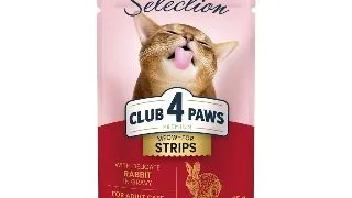 CLUB 4 PAWS Premium Selection Stripsuri, Iepure, plic hrana umeda pisici, (in sos), 85g