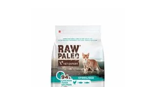 RAW PALEO Sterilised Pui, Ton si Somon, hrana uscata fara cereale pisici sterilizate, 250g