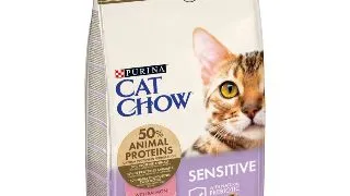 PURINA Cat Chow Sensitive, Somon, hrana uscata pentru pisici, sensibilitati digestive, 1.5kg