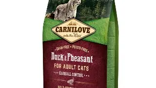 CARNILOVE Hairball Control, Rata si Fazan, hrana uscata fara cereale pisici, limitarea ghemurilor de blana, 2kg