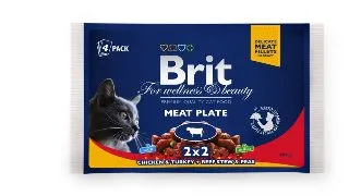 BRIT Premium Multipack Meat Plate, 2 arome, pachet mixt, plic hrana umeda pisici, (in sos), 100g x 4