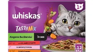 WHISKAS Tasty Mix Chef's Choice, Somon, Vita, Pui si Pasare, Pui si Curcan, Pui si Cod, plic hrana umeda pisici, (in sos), multipack, 85g x 12