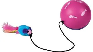 Trixie, jucarie minge cu motoras si soricel, pisici, plastic, multicolor, 9cm