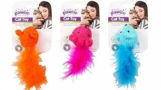 PAWISE Soricel cu Pene, jucarie minge pisici, textil, activitati fizice, diverse culori, 14 x 5.5 x 4.5 cm