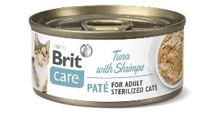 BRIT Care Sterilized Pate, Ton si Creveti, conserva hrana umeda continut redus cereale pisici sterilizate, (pate), 70g