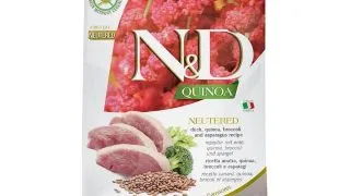 N&D Quinoa Adult Sterilizat, Rata si Broccoli, hrana uscata fara cereale pisici, 1.5kg