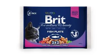 BRIT Premium Multipack Fish Plate, 2 arome, pachet mixt, plic hrana umeda pisici, (in sos), 100g x 4