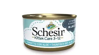SCHESIR Baby Kitten, Ton si Aloe Vera, conserva hrana umeda pisici junior, (in aspic), 85g