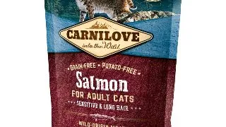 CARNILOVE Sensitive & Long Hair, Somon, hrana uscata fara cereale pisici, sensibilitati digestive, piele si blana, 400g