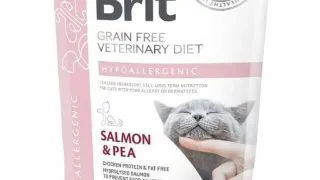 BRIT VD Hypoallergenic, Somon, dieta veterinara, hrana uscata fara cereale pisici, alergii, 400g