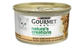 PURINA Gourmet Nature's Creations, Curcan cu Pastarnac si Spanac, conserva hrana umeda pisici, 85g