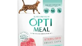 OPTIMEAL, Vita si Curcan, plic hrana umeda pisici sterilizate, (in aspic), 85g