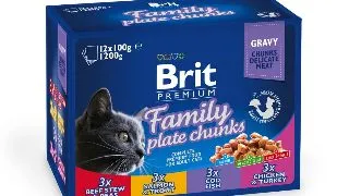 BRIT Premium Multipack Family Plate, 4 arome, pachet mixt, plic hrana umeda pisici, (in sos), 100g x 12