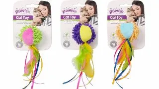 PAWISE Minge cu Pene si Panglici, jucarie de plus pisici, plus, catnip, activitati fizice, diverse culori, 9.5 x 15 x 4.5 cm